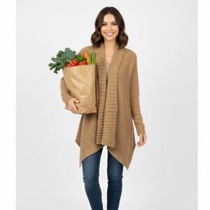 Michael Michael Kors Tan Sand colored Ribbed Waterfall Women's Sweater Cardigan